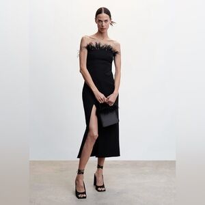 MANGO Detachable Feather-detail Strapless Dress